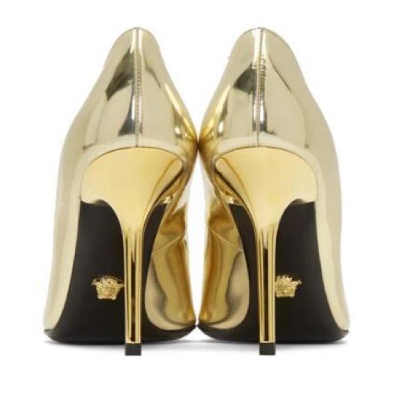 SOLD ✘ Versace Medusa Palazzo Gold High Heels - Picture 4 of 12